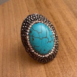 Sterling Silver Turquoise and Silver Druzy Statement Ring